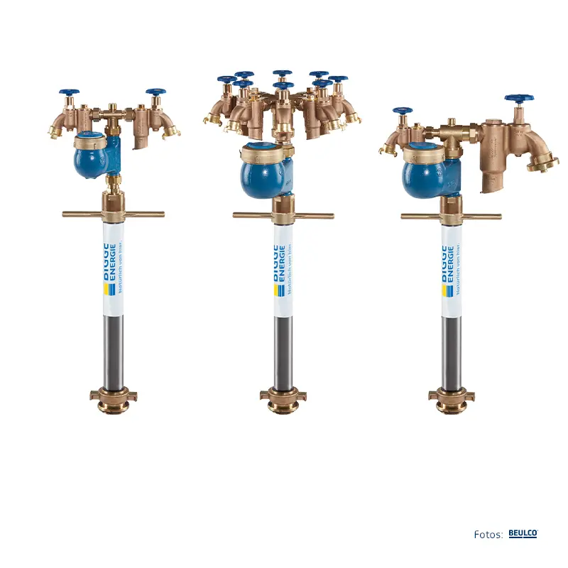  Drei verschiedene Modelle der Standrohre, die man bei der BIGGE ENERGIE ausleihen kann.